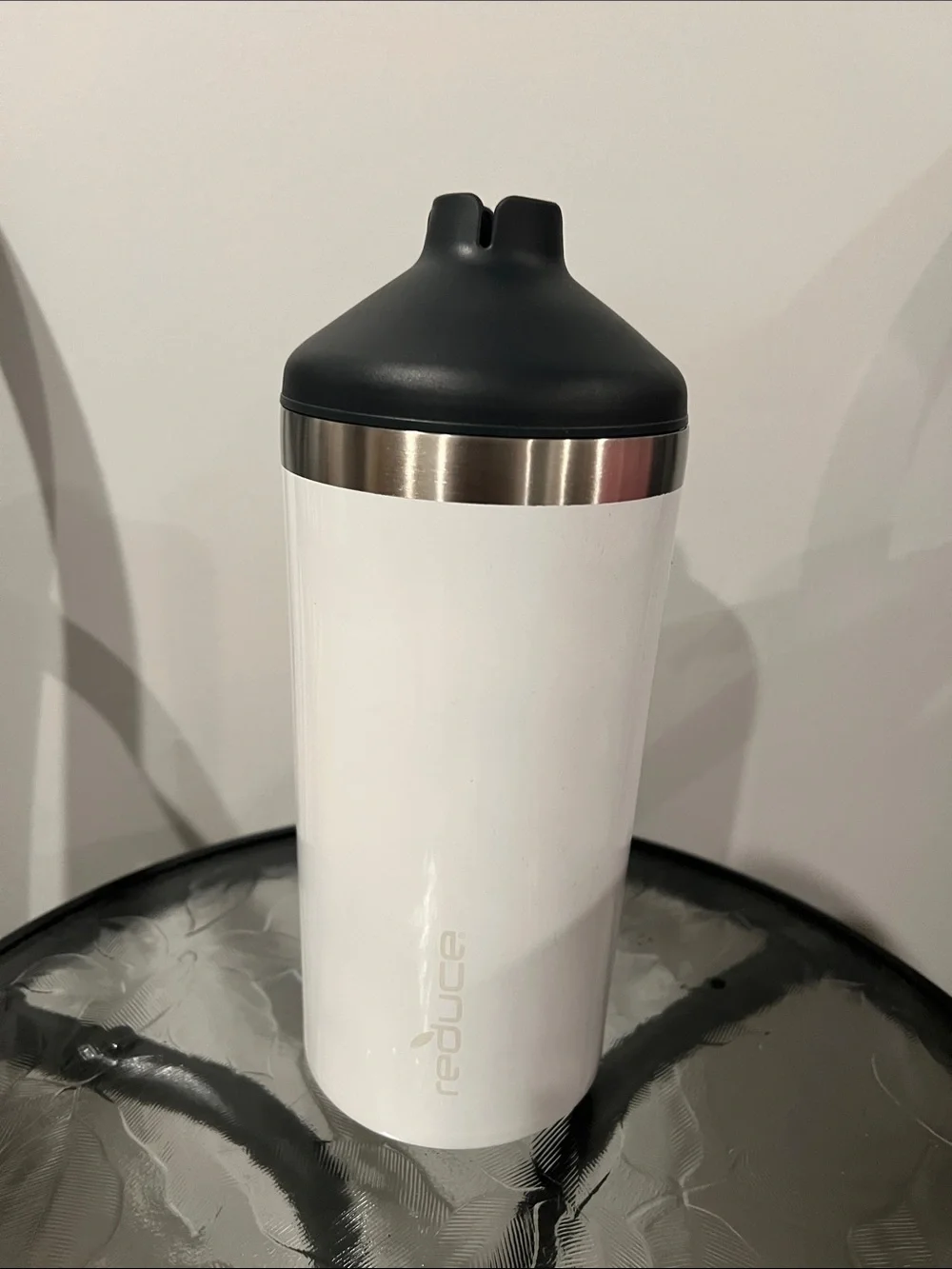 Wine Bottle Cooler-White Stainless Travel Tumbler with Black Lid